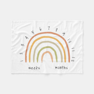Manta Polar Earthy Boho Rainbow Milestone Fleece Baby Blanket