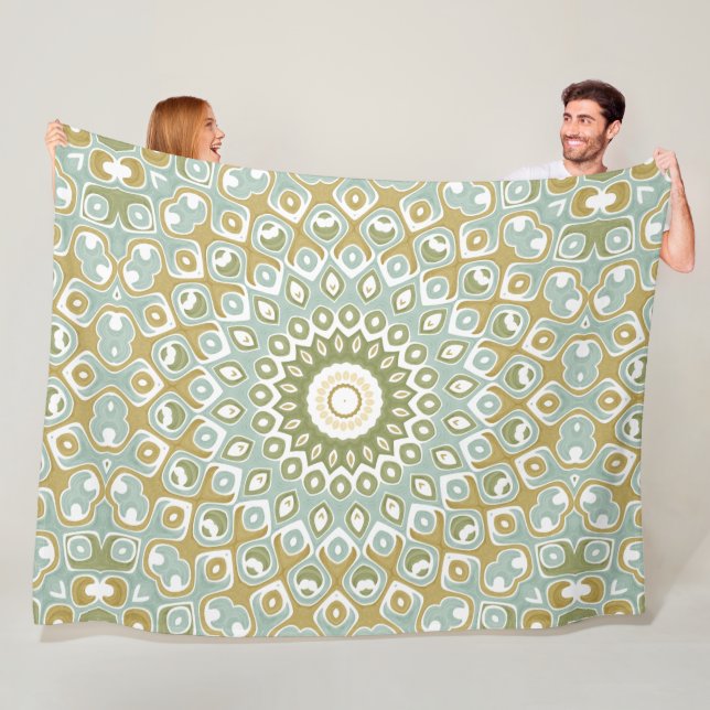 Manta Polar Earthy Mandala in Green, Gold, and Soft Blue (In situ)