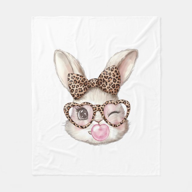 Manta Polar Easter Bunny Cute Glasses Leopard Bunny Rabbit Eas (Anverso)
