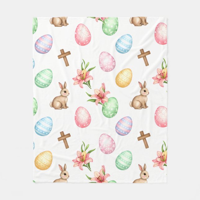 Manta Polar Easter Grace – Seamless Pastel Bunny & Cross Patte (Anverso)