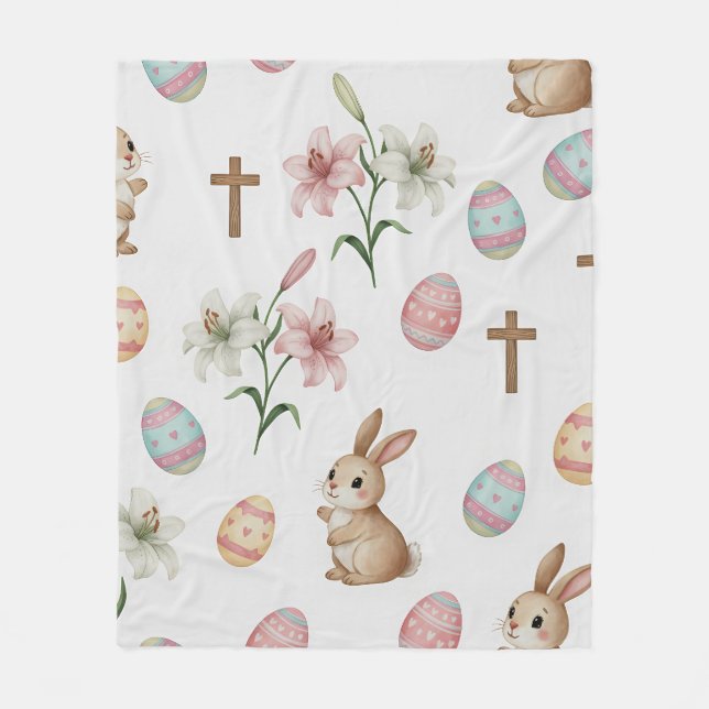 Manta Polar Easter Whimsy – Seamless Bunny & Lily Pattern (Anverso)