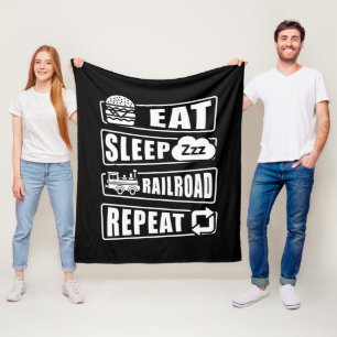 Manta Polar Eat Sleep Railroad Repeat Steam Train Fleece Blank