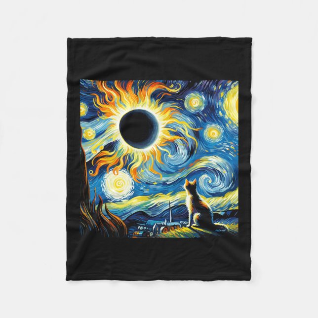 Manta Polar Eclipse Solar Total 2024 Gato Starry De Van Gogh (Anverso)