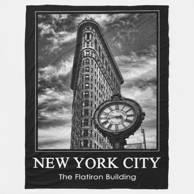 Manta Polar Edificio Flatiron y reloj en blanco y negro (Anverso)