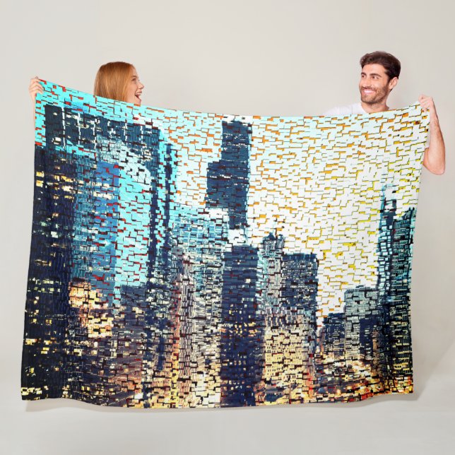 Manta Polar Edificios de la ciudad azul en estilo mosaico con  (In situ)