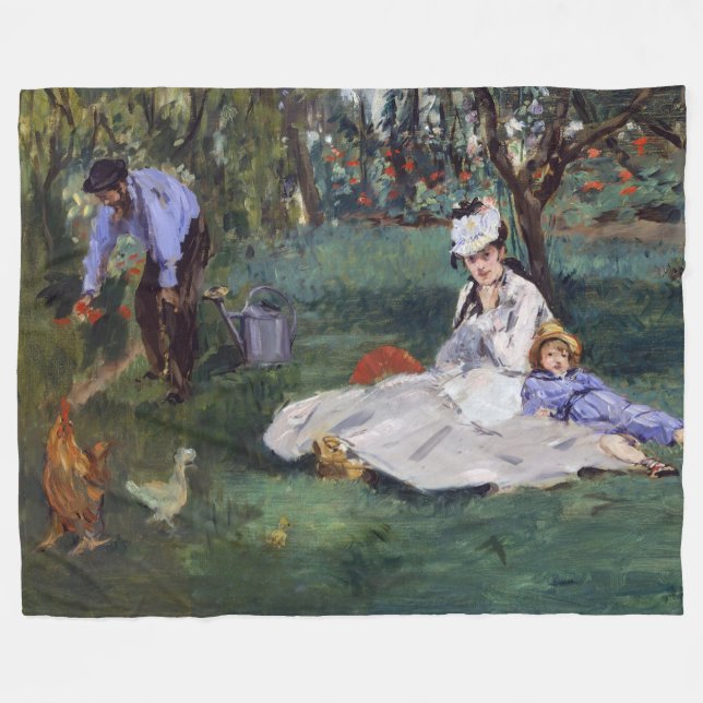 Manta Polar Edouard Manet - La familia Monet en su jardín (Frente (Horizontal))