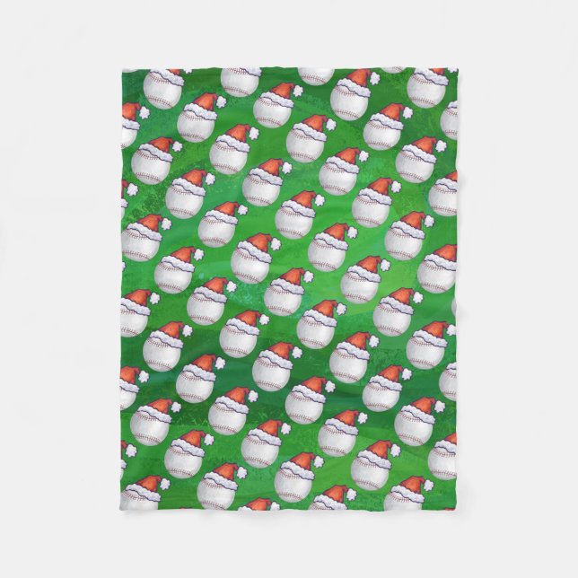 Manta Polar El béisbol en el patrón de Santa Hat en el verde (Anverso)