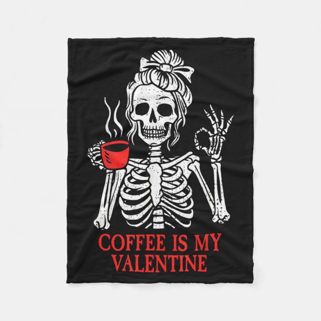 Manta Polar El Café es Mi Esqueleto de San Valentín (Anverso)