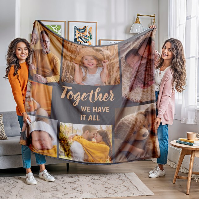 Manta Polar El Collage de fotos de familia Brown lo tiene todo (Together we have it all fleece blanket personalized with your photos)