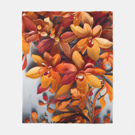 Manta Polar El diseño de patrón floral naranja