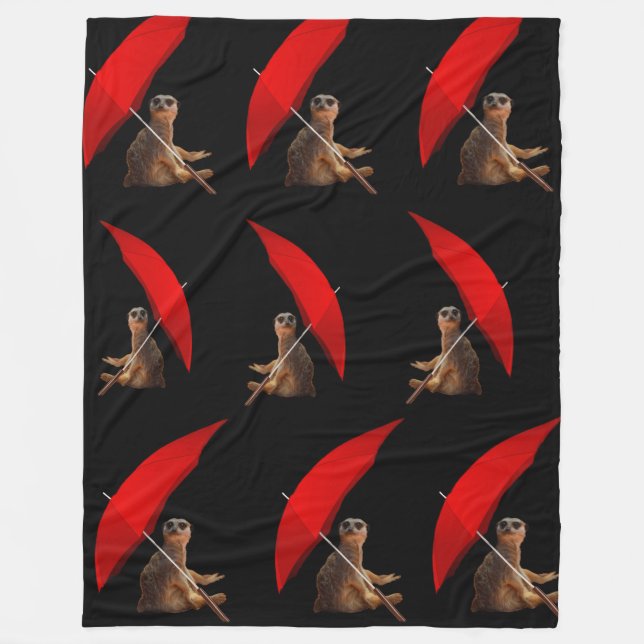 Manta Polar El divertido Sun Smart Meerkat Bajo El Paraguas, (Anverso)