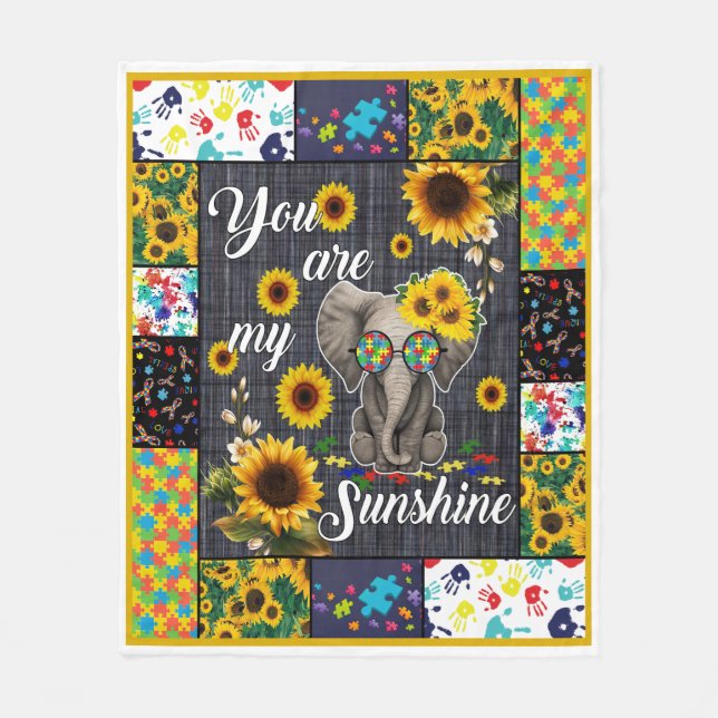 Manta Polar El Elefante De Autismo Sunflower Eres Mi Sol (Anverso)