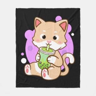 Manta Polar El gato Boba Kawaii Bubble Tea Anime Neko Chicas T