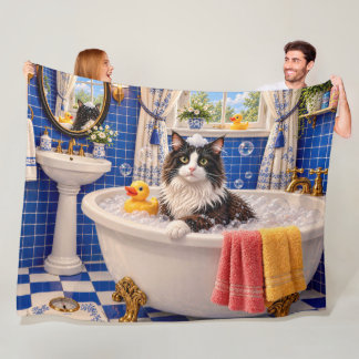 Manta Polar El gato de baño azul