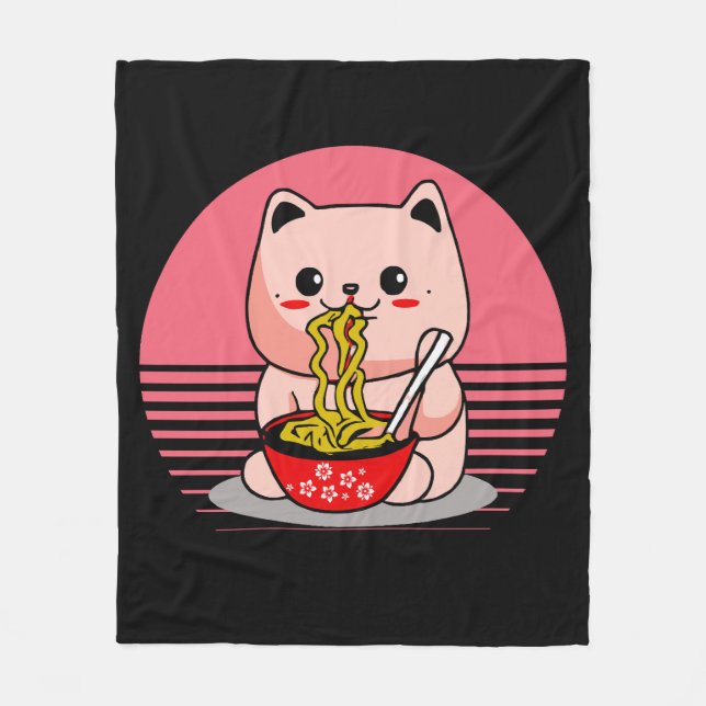Manta Polar El gato de Kawaii comiendo ramen (Anverso)