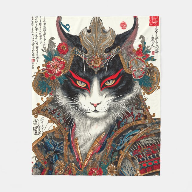 Manta Polar El gato Ronin | Guerrero de Ukiyo-e Samurai (Anverso)