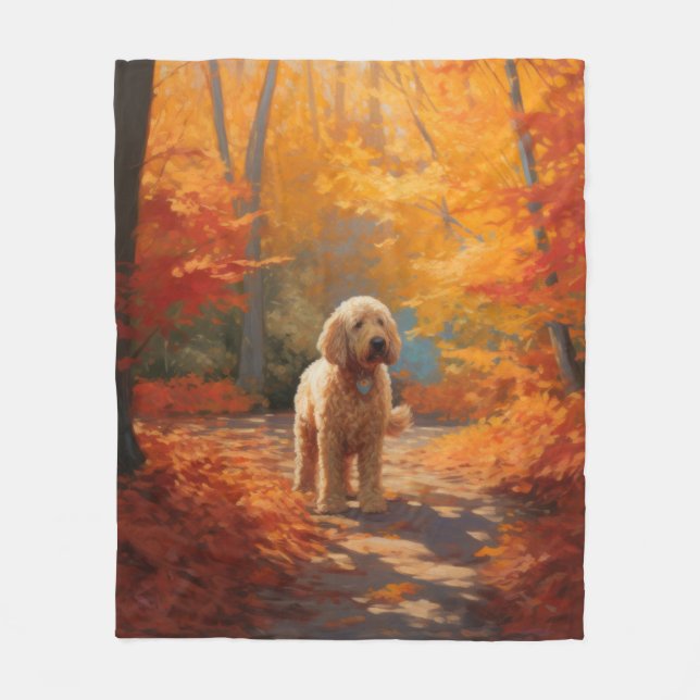 Manta Polar El Goldendoodle en otoño se inspira en las hojas (Anverso)