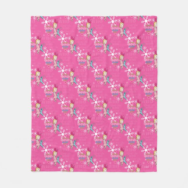 Manta Polar El Grinch| Cindy-Lou Que Pink Holiday Pattern (Anverso)