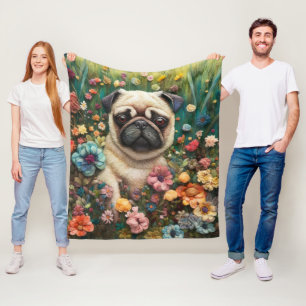 Manta Polar El jardín de Petal Pug: un fieltro de aguja oníric