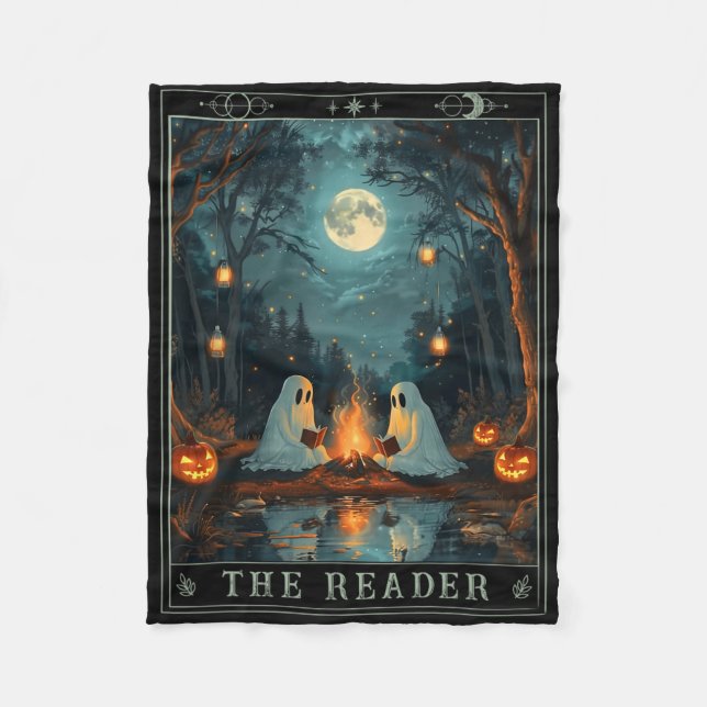 Manta Polar El lector Bookish Cute Spooky Ghost Reading Book (Anverso)