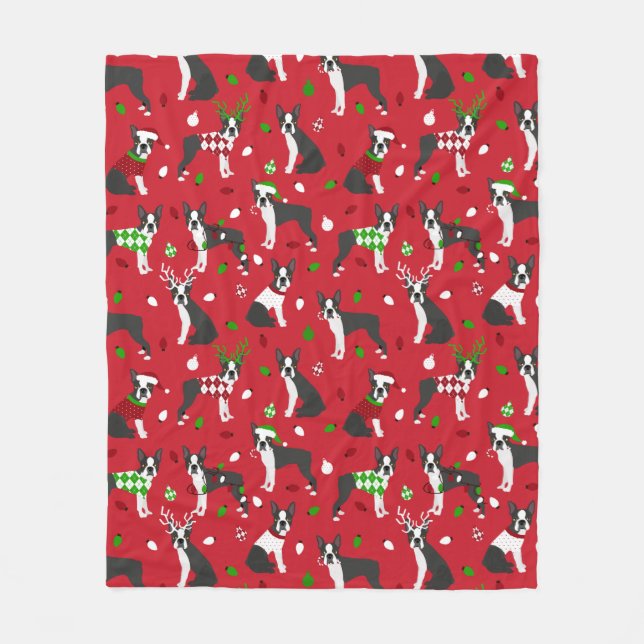Manta Polar El Sherpa Blanket de Boston Terrier navidades (Anverso)
