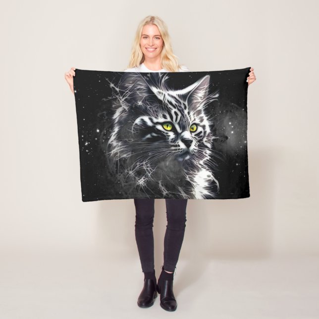 Manta Polar Electric Fractal Black Cat Glow Blanket (In situ)