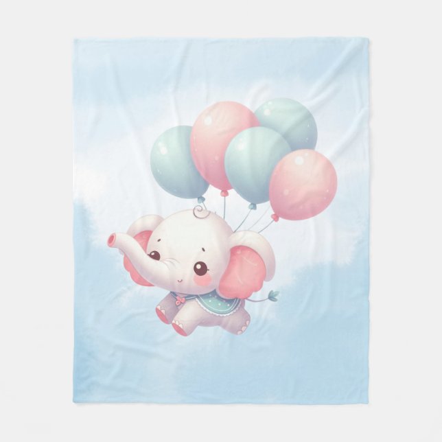 Manta Polar elefante bebé con globos (Anverso)
