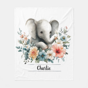 Manta Polar Elefante bebé de color de agua adorable con nombre