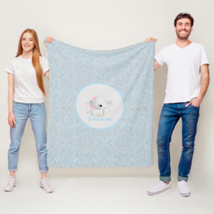Manta Polar Elefante Blanco Bebé Moderno Niño Azul
