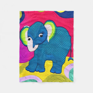 Manta Polar Elefante Cute Blue Baby - Diseño Quilt Like