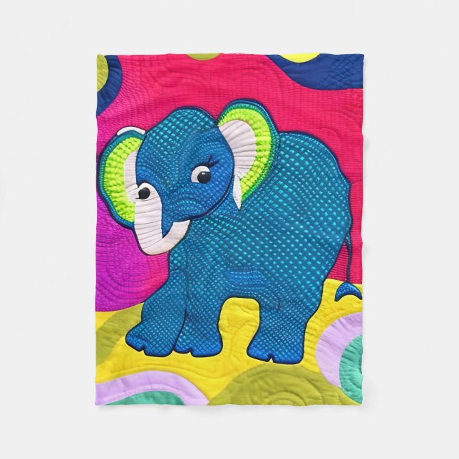 Manta Polar Elefante Cute Blue Baby - Diseño Quilt Like (Anverso)
