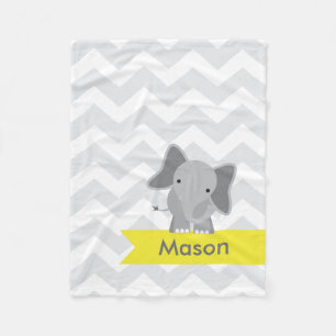 Manta Polar Elefante de Chevron amarillo gris personalizado