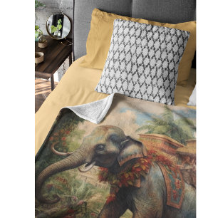 Manta Polar Elefante de escena botánica vintage con howdah