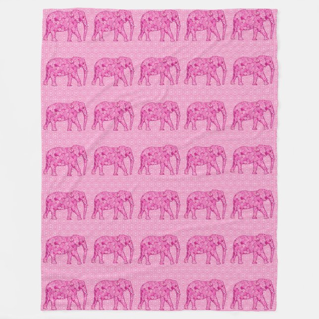 Manta Polar Elefante de las flores - rosa fucsia (Anverso)