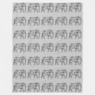 Manta Polar Elefante de remolino fractal - gris, negro y blanc