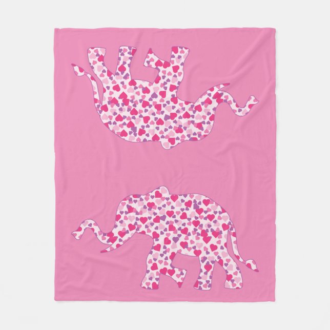 Manta Polar Elefante del corazón rosado (Anverso)