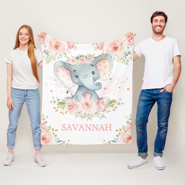 Manta Polar Elefante dulce Rubor Pink Floral Jungle Girl (In situ)