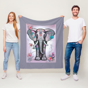Manta Polar Elefante gris indio adornado con flores