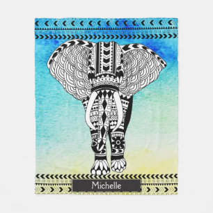 Manta Polar Elefante modelado tribal de la acuarela amarilla