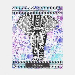 Manta Polar Elefante modelado tribal de la acuarela verde