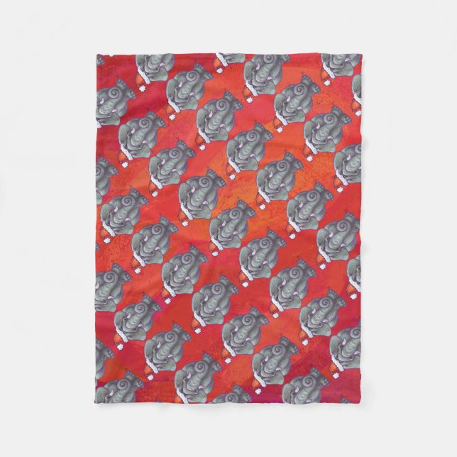 Manta Polar Elefante Navidad En Rojo (Anverso)