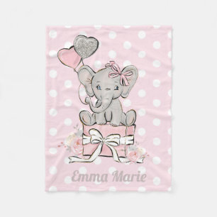 Manta Polar Elefante niña bebe rosa globos de brillo plateado