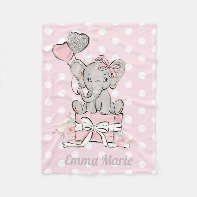 Manta Polar Elefante niña bebe rosa globos de brillo plateado (Anverso)