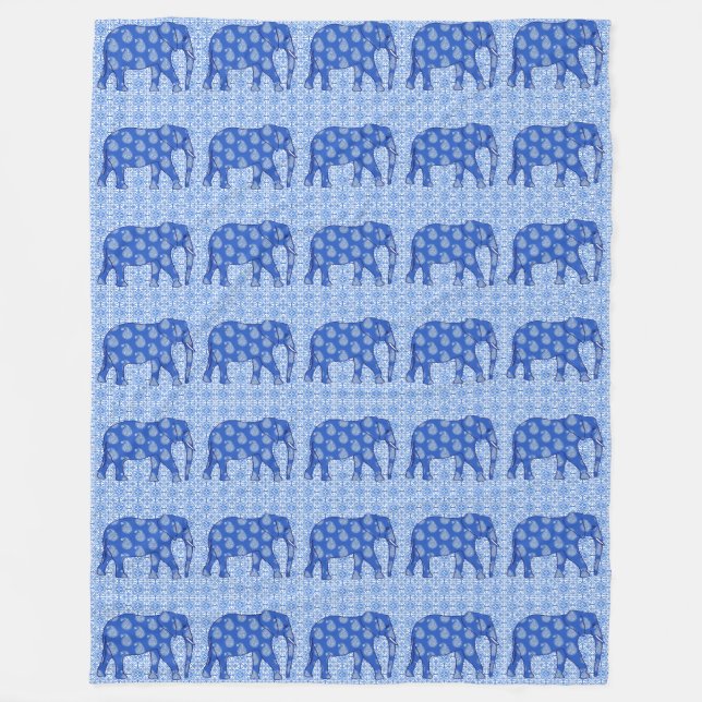 Manta Polar Elefante paisley - azul cobalto y blanco (Anverso)