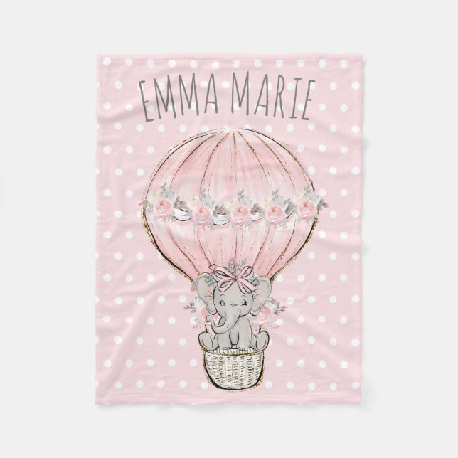Manta Polar Elefante Princesa Rosa Balón Aire Caliente Niña (Anverso)
