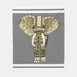 Manta Polar Elefante tribal amarillo y gris