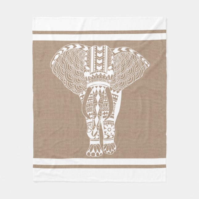 Manta Polar Elefante Tribal Blanco Burlap (Anverso)