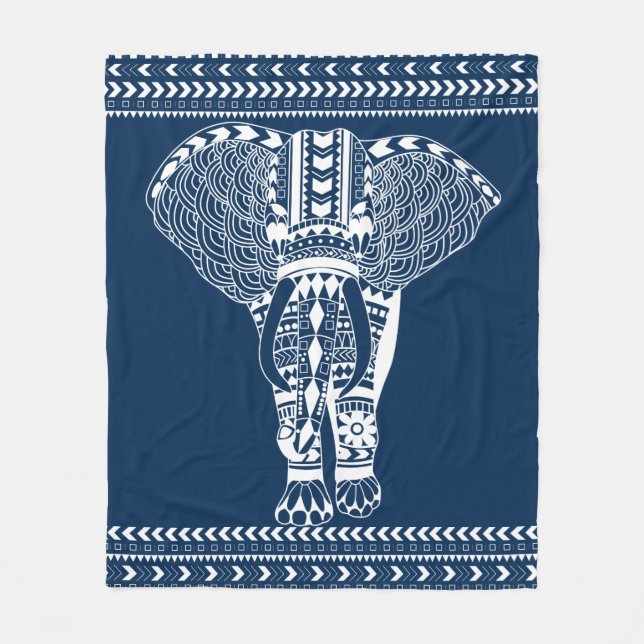 Manta Polar Elefante tribal bohemio blanco (Anverso)