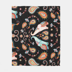Manta Polar Elefante Tribal: Patrón Paisley de acuarela.