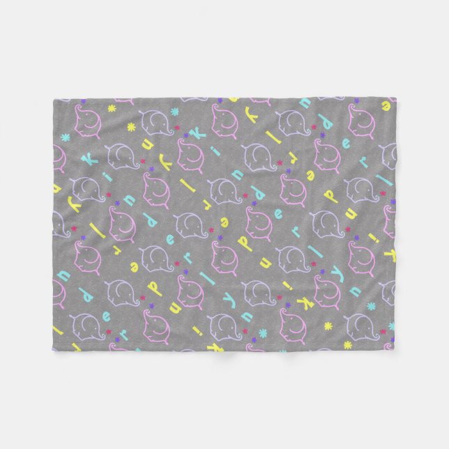 Manta Polar Elefantes bebé con flores (Frente (Horizontal))